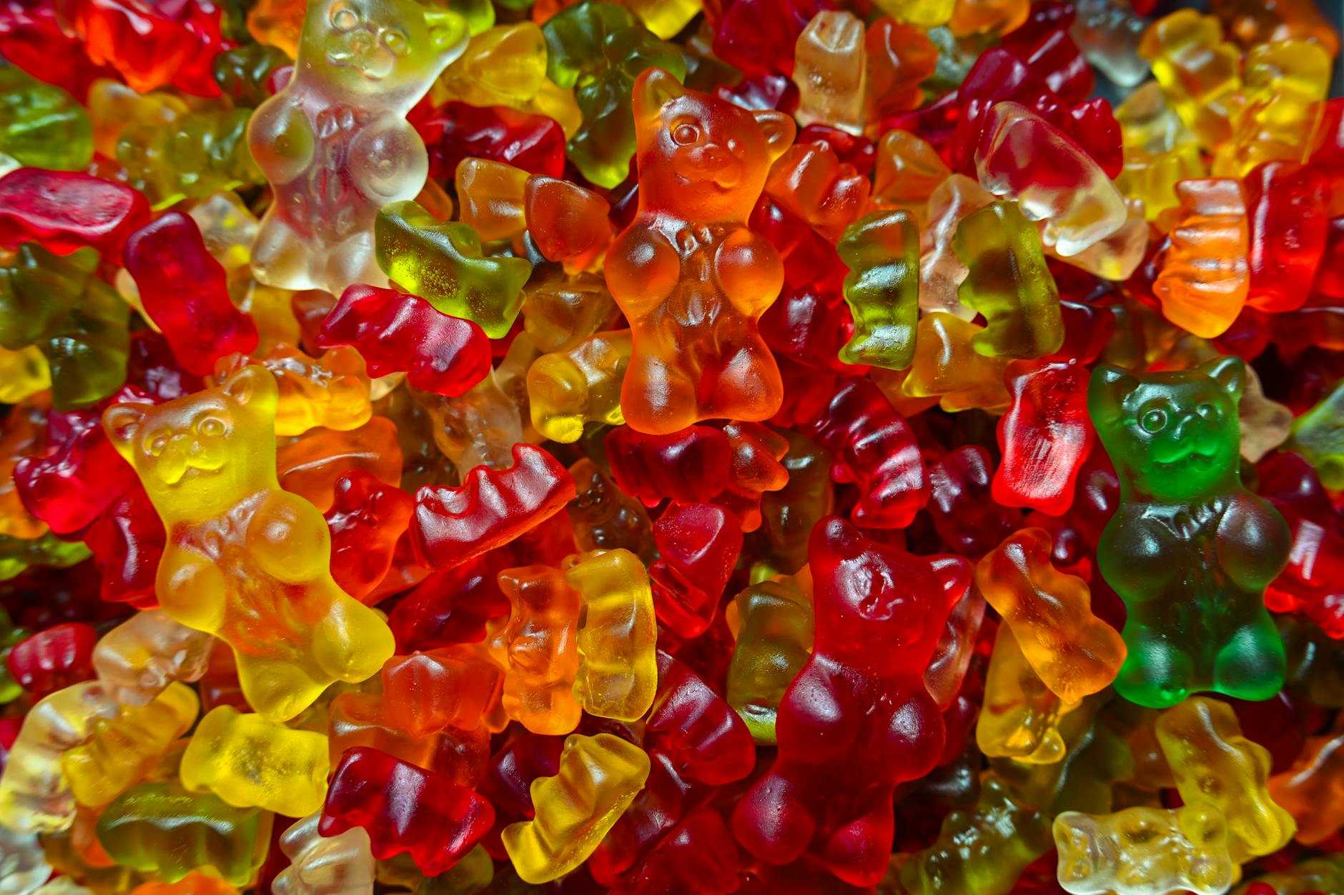 Colorful — meaning colorful gummy bears in the picture